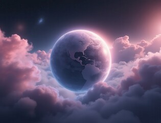 Aufkleber - A stunning digital representation of Earth surrounded by colorful clouds against a starry sky, evoking a sense of wonder and beauty.