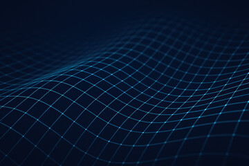 Aufkleber - A digital wave network illustrates interconnected data and innovation representing growth strategy and decision-making in business environments