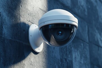 Poster - Security camera mounted on a textured wall enhances surveillance in urban environments