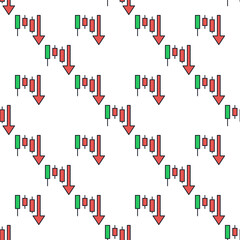 Poster - Falling candlestick chart vector colored seamless pattern