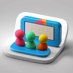 Poster - Colorful 3D People Icons in Front of a Screen Display