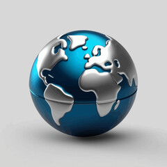 Poster - Blue Globe with Silver Continents Represents Global Connection