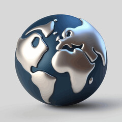 Poster - 3D Render of a Blue Globe with Metallic Continents