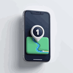 Poster - Navigation App Icon with Map and Location Marker on Smartphone