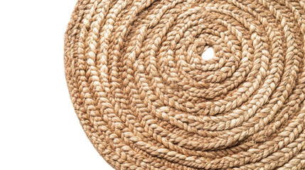 Poster - Woven textured jute rug, spiral braid forming a circular pattern with isolated transparent background