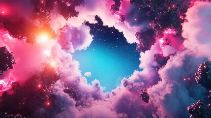 Poster - Abstract 3D futuristic frame with blue and pink lights layered on dark structure