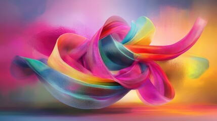 Poster - Overlapping neon elements in cool tones, 3D techno futuristic design