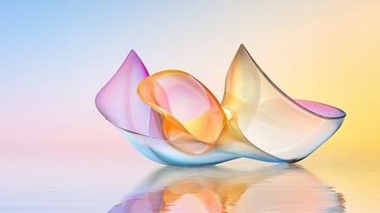 Poster - Smooth abstract ribbon in translucent glass with reflective surface below