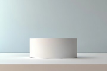 Fototapete - Clean presentation scene featuring a simple cylindrical stage. The pale hues evoke calm for displaying products, designs, and objects.