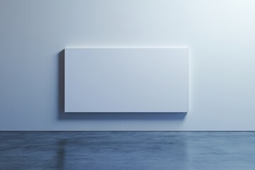 Fototapete - A serene blank canvas: minimalist interior featuring a rectangular panel against a light wall, casting soft shadows on a polished floor.