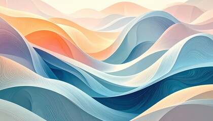 Poster - Flowing waves of colorful patterns abstract art digital design soft tones aerial view visual harmony