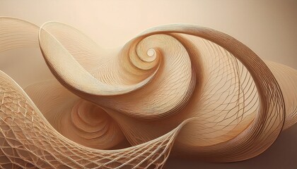 Poster - Dynamic abstract swirl sculpture digital art beige tones contemporary gallery low angle fluidity and motion