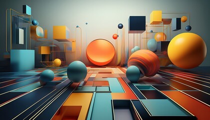 Poster - Dynamic abstract shapes and colors creative space digital art modern environment perspective conceptual design