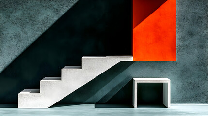 Fototapete - Abstract Staircase and Cube in Contrasting Colors and Shadows