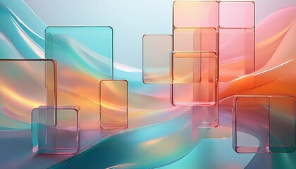 Fototapete - Dynamic abstract design of floating shapes digital art technology colorful background artistic perspective modern aesthetic