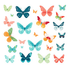 Poster - A collection of various colorful butterflies scattered on a transparent background in a flat design style png