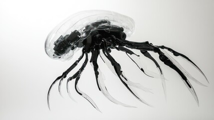 Transparent robotic jellyfish, isolated, studio shot. Possible stock photo use science fiction, technology