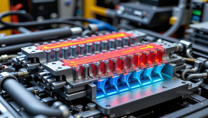 Poster - high tech machinery with glowing components and intricate design showcases advanced engineering