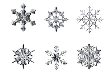 Poster - Six snowflakes of different designs on a transparent background showing winter and christmas themes png