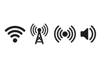 Poster - Icon set displaying wireless communication symbols depicting connectivity and audio indication in a simple design