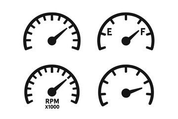 Poster - Icon set featuring gauges for fuel and RPM levels used in automotive design for dashboard displays
