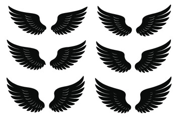 Poster - Icon set depicting various styles of black wings for creative design projects and artistic applications