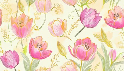 Aufkleber - vibrant pink tulip illustration with soft yellow background, floral design for branding, print media, web design, and textiles vector art graphic