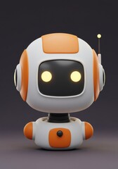 Poster - Adorable Toy Robot Character with Glowing Eyes and Antenna against Dark Background