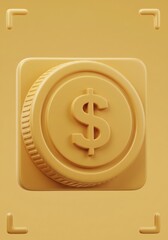 Aufkleber - Golden digital dollar coin on a square golden background, financial app icon
