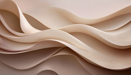 Poster - Flowing waves of textured beige paper abstract art installation contemporary gallery soft ambient lighting minimalist aesthetic