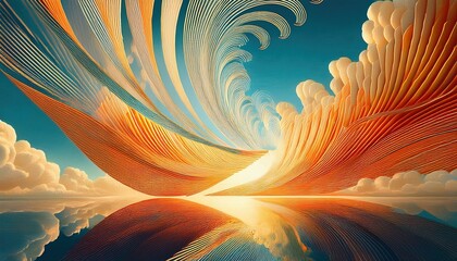 Poster - dynamic abstract waves digital artwork surreal environment vibrant colors low angle view conceptual 