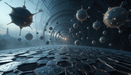 Poster - Futuristic exploration of microbial structures abstract environment digital art surreal viewpoint sci-fi concept for enhanced seo