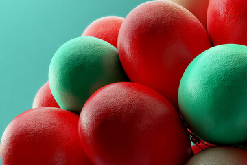 Poster - close-up of red and green textured spheres, creating a vibrant and dynamic composition against a tea