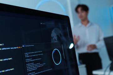 close up of computer monitor showing ai chatbot interface with asked and answer dialog, artificial i