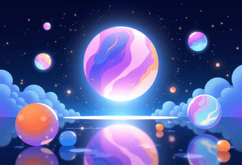 Wall Mural - Fantasy Planetscape with Reflections and Clouds