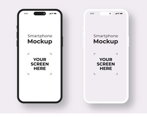 Frontal mobile phone mockup templates with white screen and clay design.
