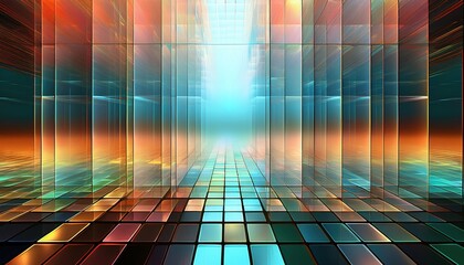Poster - Dynamic digital light reflection virtual space abstract art futuristic environment wide perspective visual concept for creative innovation