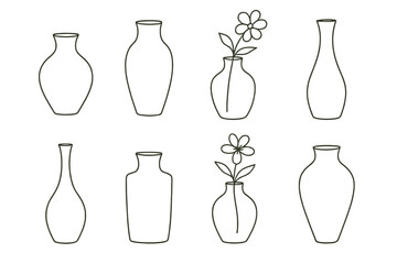 Poster - Creative icon set featuring minimalist vase designs with and without floral elements for digital applications
