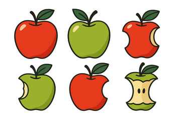 Poster - Icon set featuring colorful apple designs with different stages of bites taken