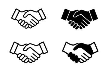 Poster - Diverse handshake icon set illustrating partnership, collaboration, and agreement in various styles and designs