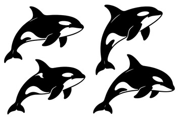 Poster - Icon set featuring four black orcas swimming freely in an artistic design