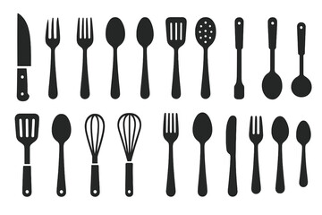 Poster - Icon set featuring various kitchen utensils and tools for cooking and baking