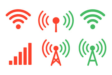 Poster - Icon set showcasing various wireless signal representations in contrasting colors and designs for digital communication