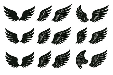Poster - Collection of black wing icons in various styles for design projects and graphics