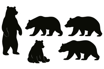 Poster - Collection of bear silhouettes depicting various poses and movements for design and illustration purposes