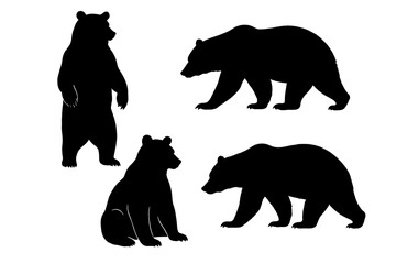 Poster - Creative bear silhouette icon set showcasing four distinct bear poses ideal for design projects
