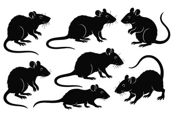 Poster - Collection of black silhouette icons of mice in various positions showcasing different poses and movements