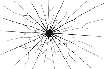 Poster - Detailed icon set depicting a broken glass pattern with intricate cracks radiating from a central point, designed for various applications