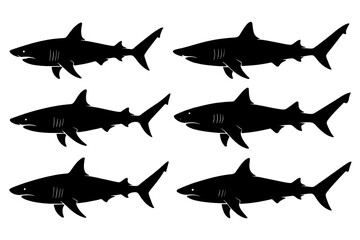 Poster - Icon set featuring various shark silhouettes perfect for marine-themed designs or educational materials