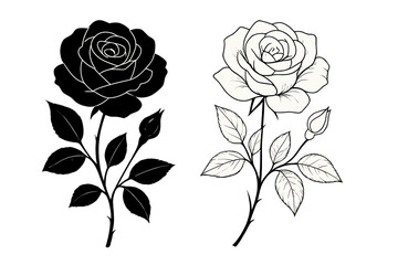 Poster - Elegant black and white rose icon set designed for floral themes and graphic projects